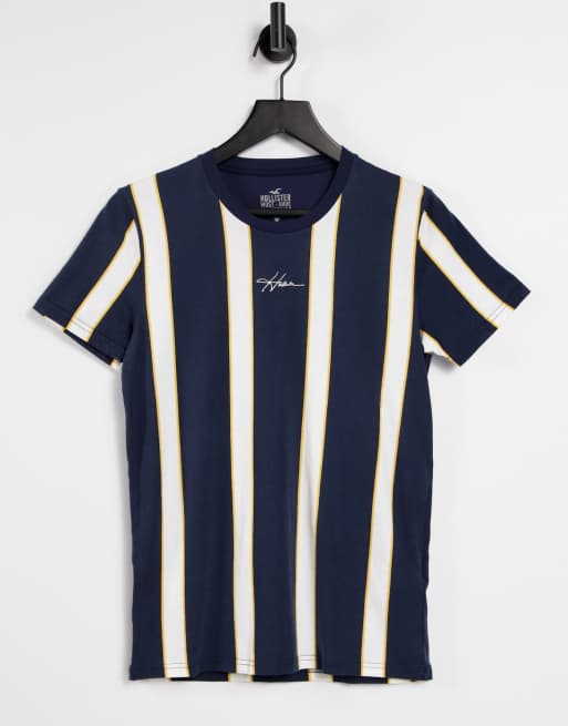 Hollister central logo vertical stripes t-shirt in navy