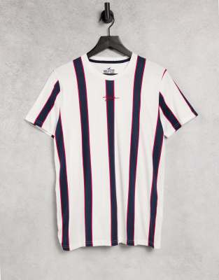 Hollister central logo vertical stripes T-shirt in red/white/blue