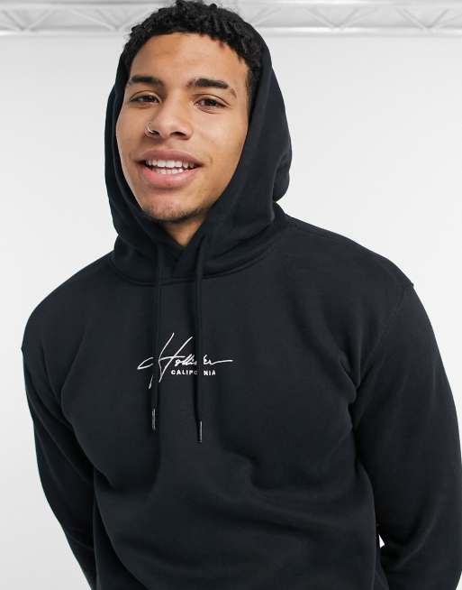 Hollister central script logo hoodie in black