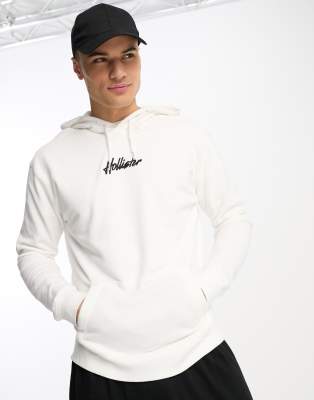 Hollister central script logo hoodie in white | ASOS