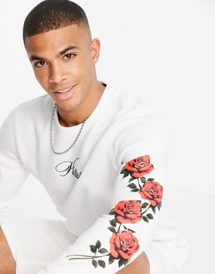 HOLLISTER Red Hoodie/Sweatshirt with White Roses 🌹
