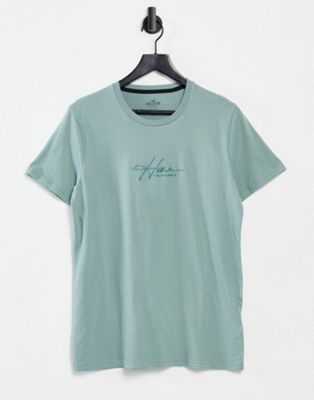Hollister central tonal script logo t-shirt in mint - ASOS Price Checker