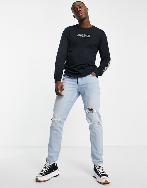 Hollister long sleeve t-shirt in black with backprint