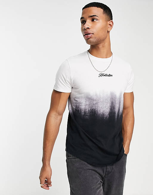 Hollister centre logo ombre curved hem t-shirt in grey/white