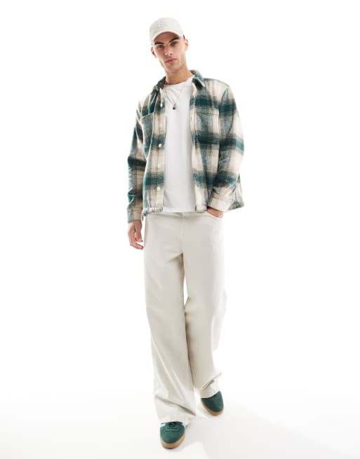 Hollister check cosy brushed flannel shacket in cream/green, 4 of 4