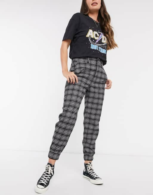 Hollister check print cuffed trouser in grey