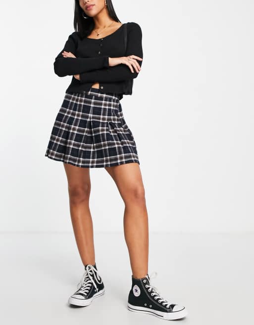 Pleated plaid clearance mini skirt navy