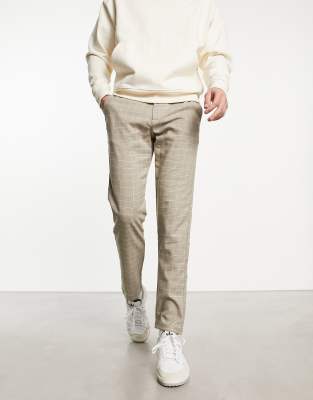 Hollister Hollister check slim straight chinos in tan-Brown