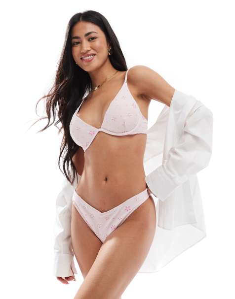 Hollister - Cheeky og lyslilla bikinitrusser med høj benskæring og blegt blomstermønster - Del af sæt - view 1