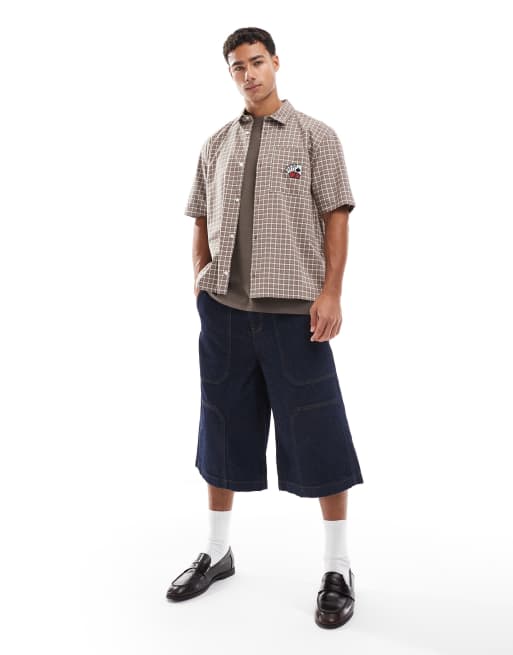 Hollister - Chemise à carreaux vichy avec manches courtes et broderie - Marron