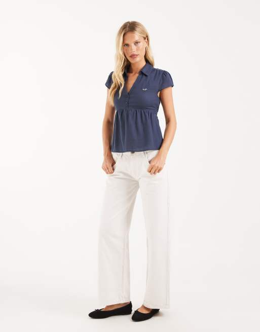 Hollister chemise babydoll à manches courtes bleu marine, 3 de 4