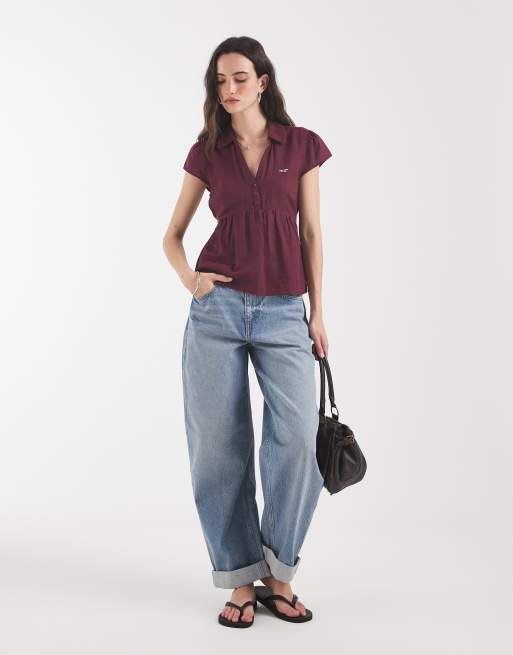 Hollister chemise babydoll à manches courtes bordeaux, 2 de 4