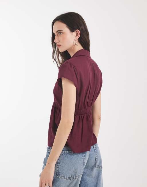 Hollister chemise babydoll à manches courtes bordeaux, 3 de 4