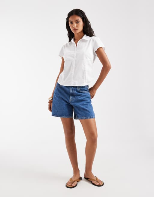 Hollister - Chemise bohème à manches courtes et broderies - Blanc