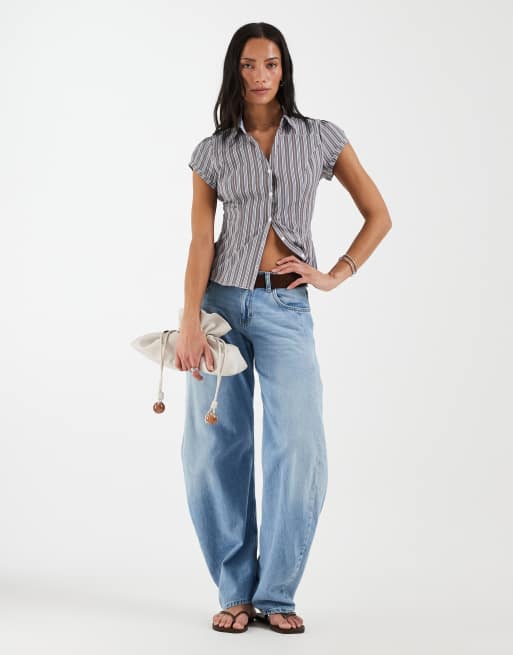 Hollister - Chemise cintrée à manches courtes et rayures - Marron, 3 de 4