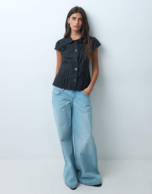 Hollister chemise cintrée à volants devant noire, 3 de 4