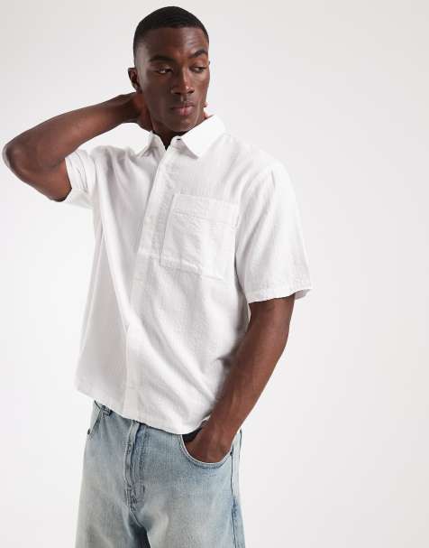 Hollister - Chemise courte coupe carrée à manches courtes et rayures - Blanc - view 1