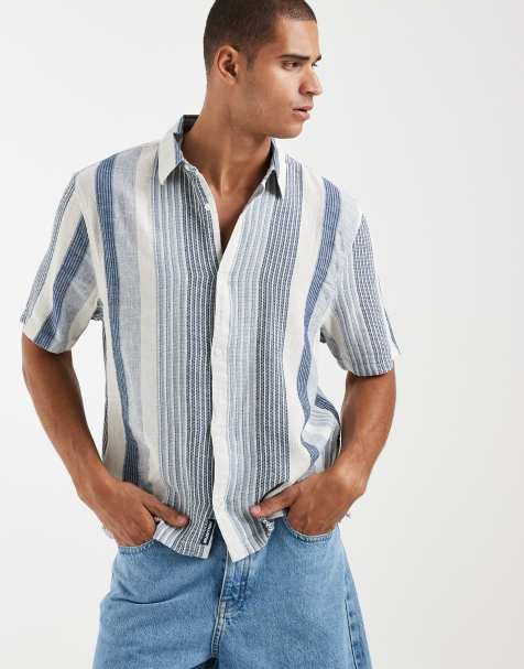 Hollister - Chemise courte coupe carrée à manches courtes et rayures - Bleu - view 1