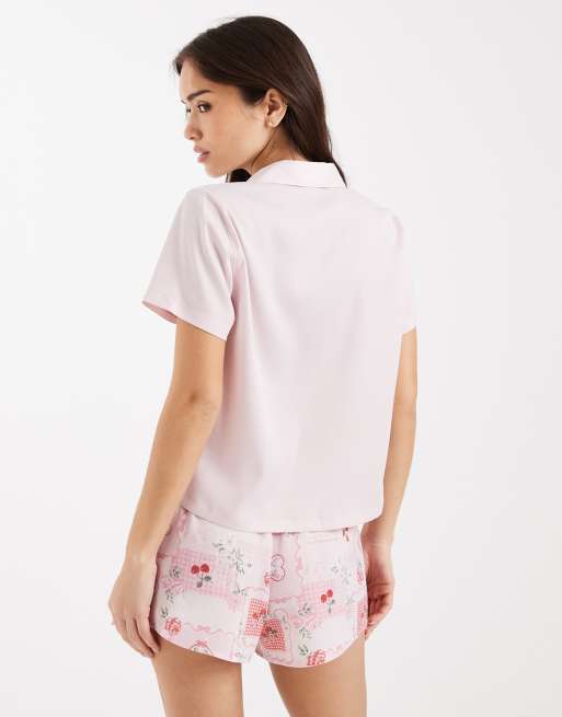 Hollister - Chemise de pyjama d'ensemble à manches courtes - Rose, 4 de 4