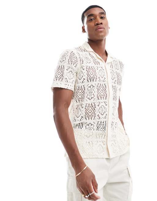 Hollister - Chemise en dentelle avec manches courtes et col à revers - Blanc