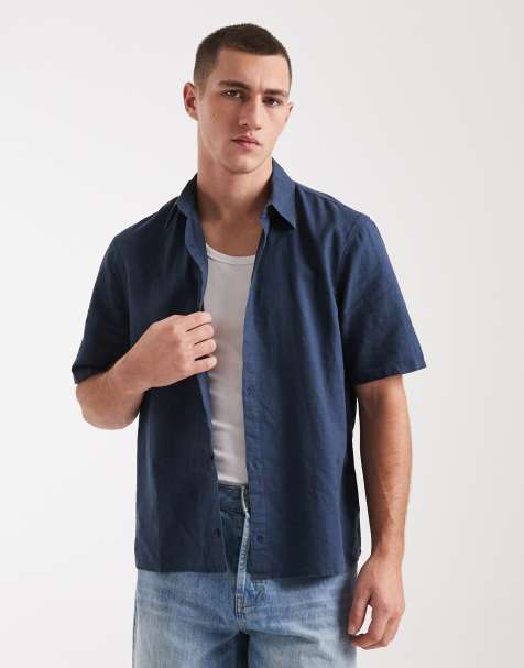 Hollister - Chemise en lin mélangé à manches courtes - Bleu - view 1