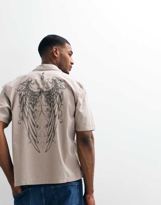 Hollister - Chemise manches courtes à imprimé graphique et petits carreaux - Marron, 1 de 5