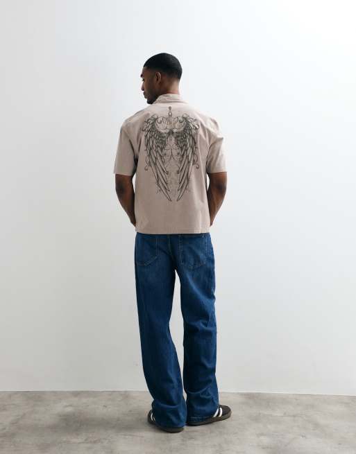 Hollister - Chemise manches courtes à imprimé graphique et petits carreaux - Marron, 5 de 5