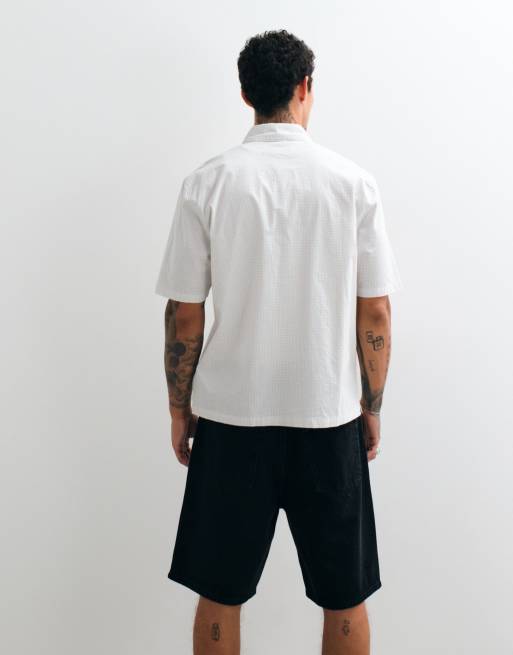 Hollister - Chemise manches courtes à petits carreaux et imprimé graphique - Blanc, 5 de 5