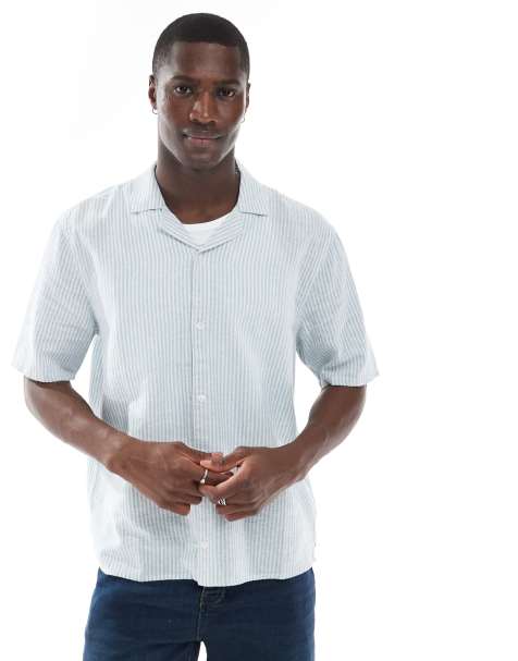 Hollister - Chemise manches courtes texturée à rayures - Bleu - view 1