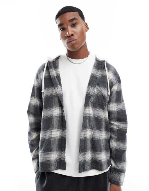 Hollister - Chemise manches longues à capuche en flanelle à carreaux - Gris