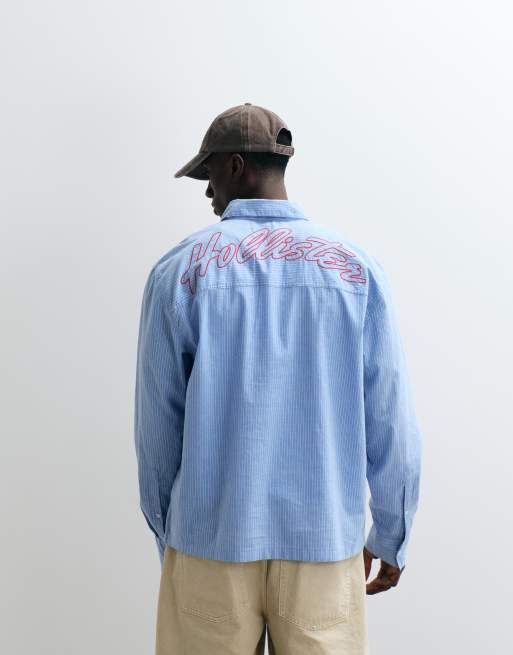 Hollister - Chemise manches longues en popeline à logo brodé - Bleu, 1 de 5