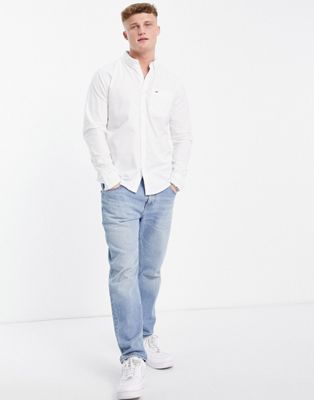 Chemises Oxford Hollister - Chemise oxford ajustée à manches longues avec petit logo - Blanc