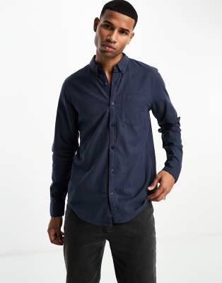 Hollister icon logo pocket oxford shirt in navy - ASOS Price Checker