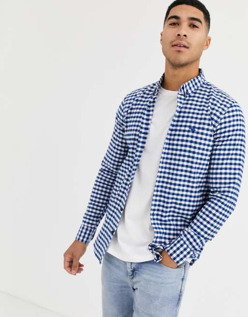 Hollister Chemise Oxford moulante carreaux vichy avec logo embl matique Bleu blanc