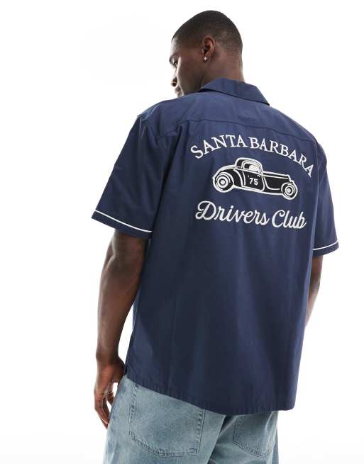 Hollister - Chemise style bowling imprimée dans le dos - Bleu marine