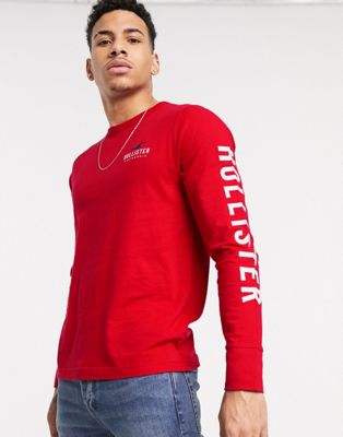 Hollister chest and sleeve logo long sleeve top in red