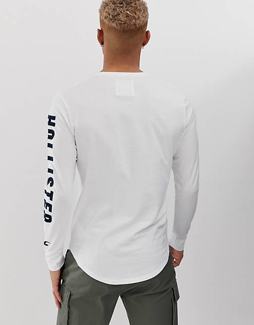 Hollister chest and sleeve logo long sleeve top in white