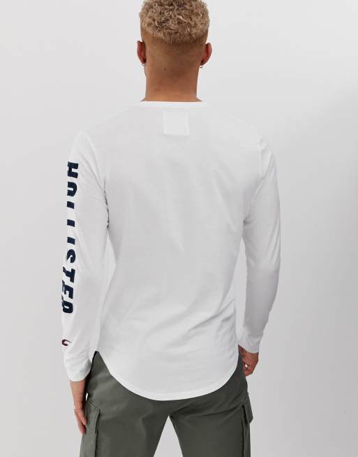 Hollister Men's White and Black Print Long Sleeve T-Shirts from Asos