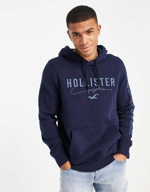 Hollister hoodie in blue with chest script logo