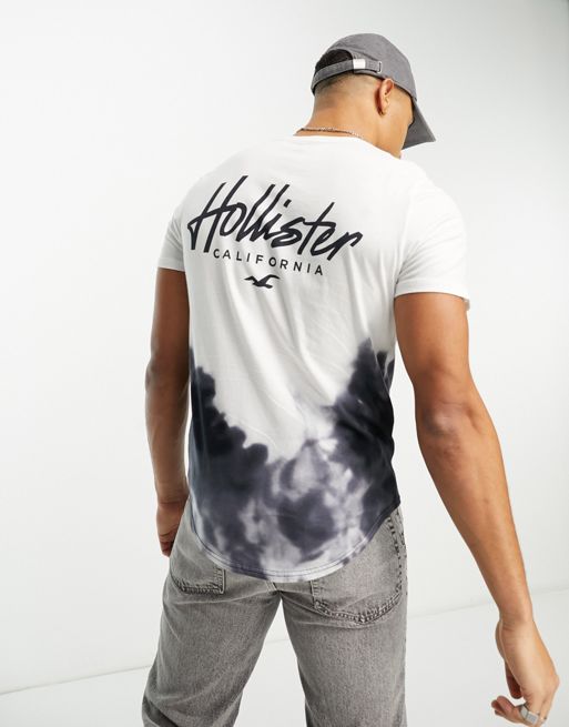 Hollister iconic large logo dip dye t-shirt slim fit in white to black, ASOS