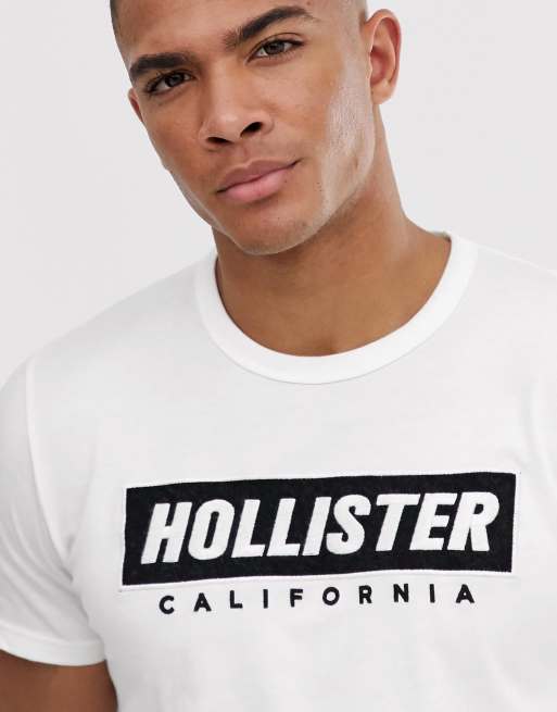 Hollister chest embroidered box logo t-shirt in white | ASOS