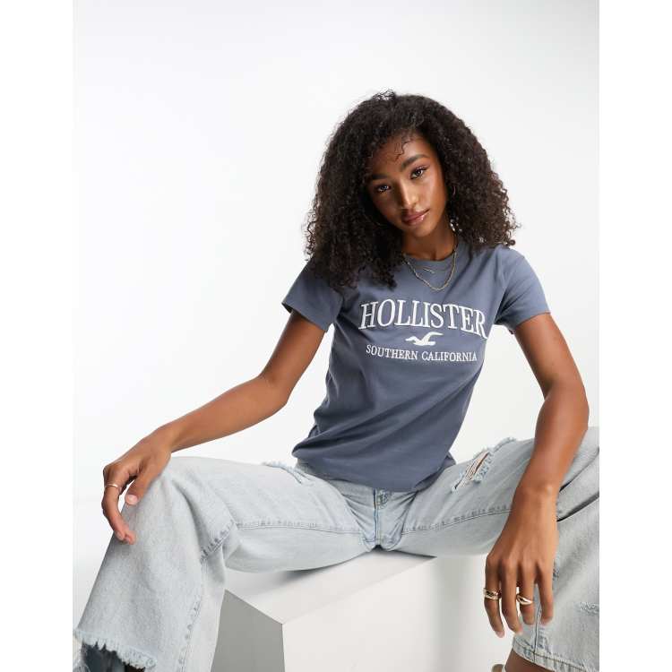 Hollister logo v-neck t-shirt in grey