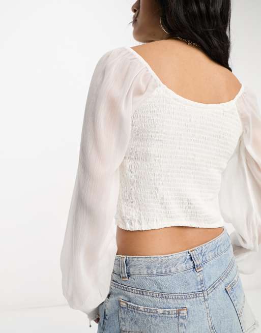 Hollister Sleeve Print Logo Long Sleeve Top in White, ASOS