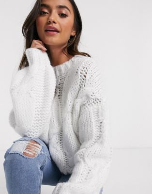 Hollister chunky cable sweater in white 