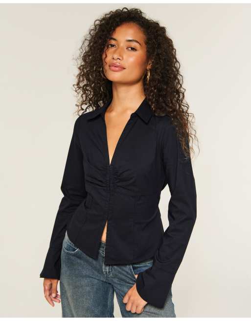 Hollister Ciara bell sleeve shirt in black, 1 of 3