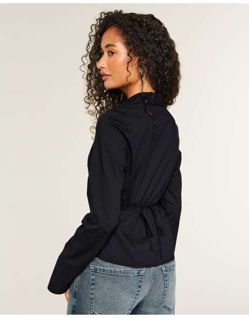 Hollister Ciara bell sleeve shirt in black, 2 of 3