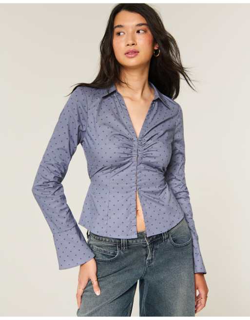 Hollister Ciara bell sleeve shirt in blue dot, 2 of 4