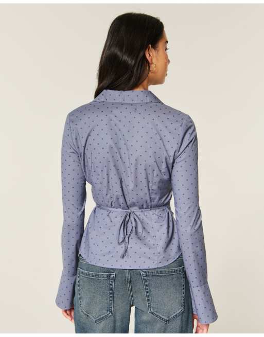Hollister Ciara bell sleeve shirt in blue dot, 3 of 4