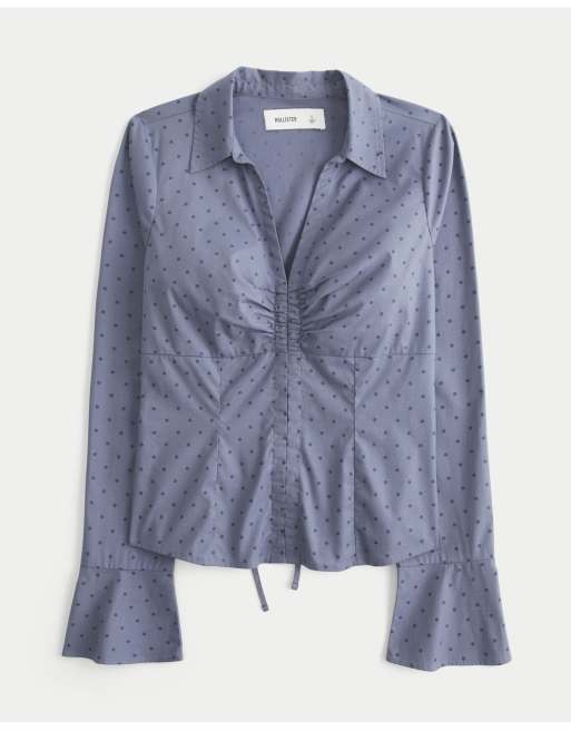 Hollister Ciara bell sleeve shirt in blue dot, 4 of 4
