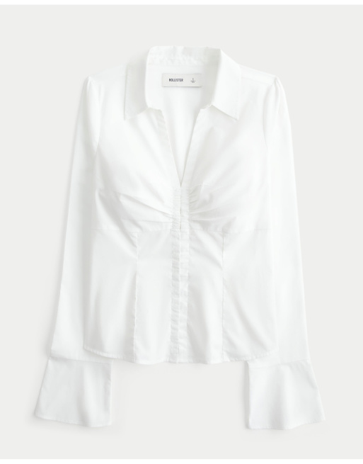 Hollister Ciara long-sleeve hook and eye shirt in white, 1 of 1